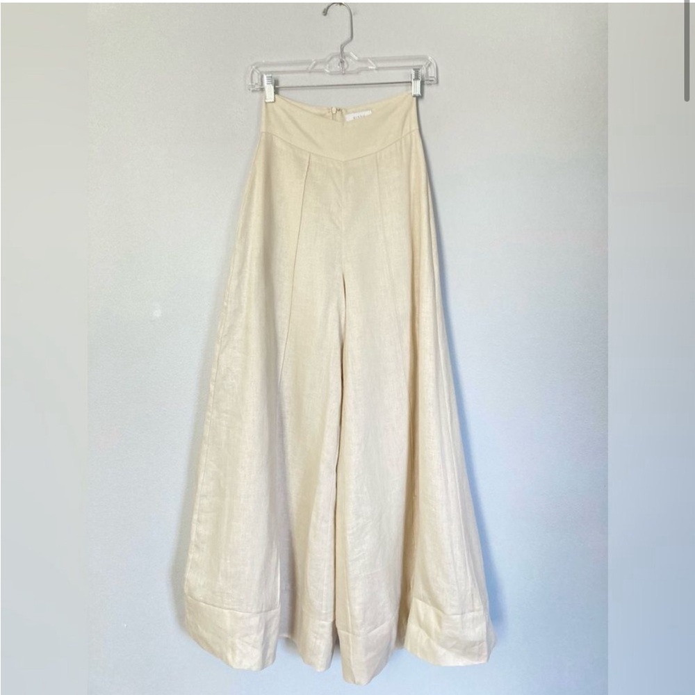 DISSH Pants Womens Size 2 100% Linen Wide Leg Natural Beige Dramatic Minimalist